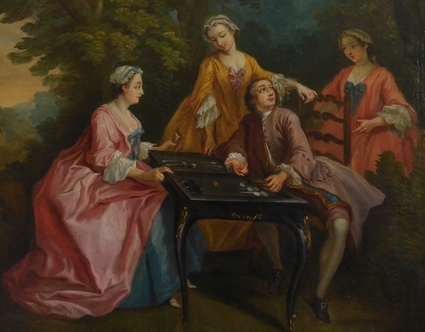 18th century French school, tric-trac game after Lancret - oil on canvas