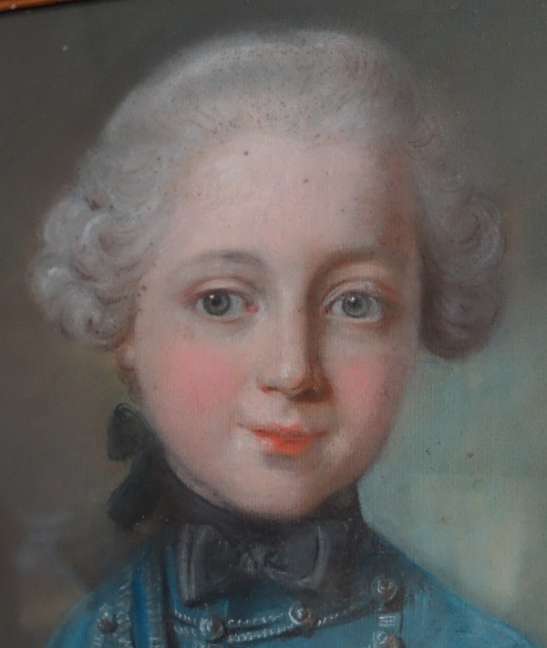 18th century French school, pastel : a child wearing Hussar clothes, Louis XVI period