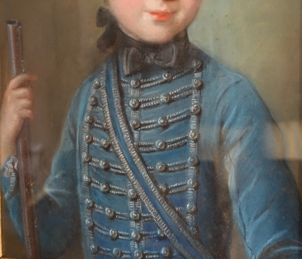 18th century French school, pastel : a child wearing Hussar clothes, Louis XVI period