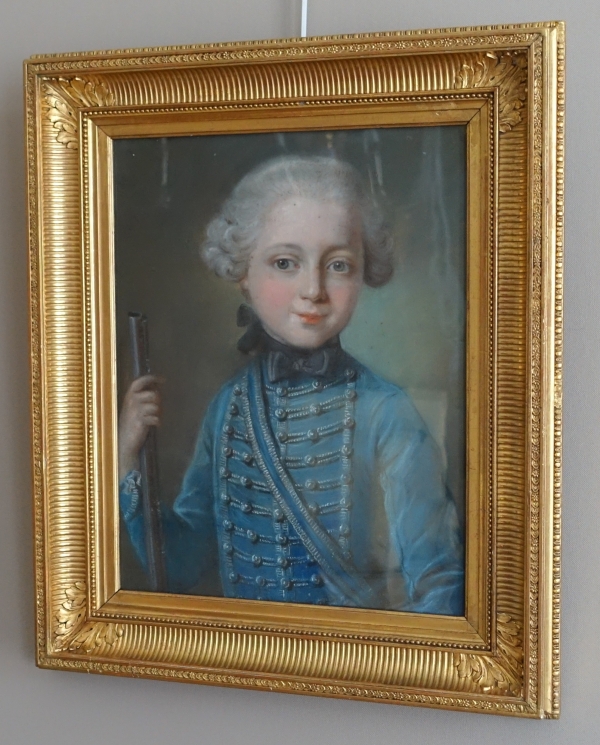 18th century French school, pastel : a child wearing Hussar clothes, Louis XVI period