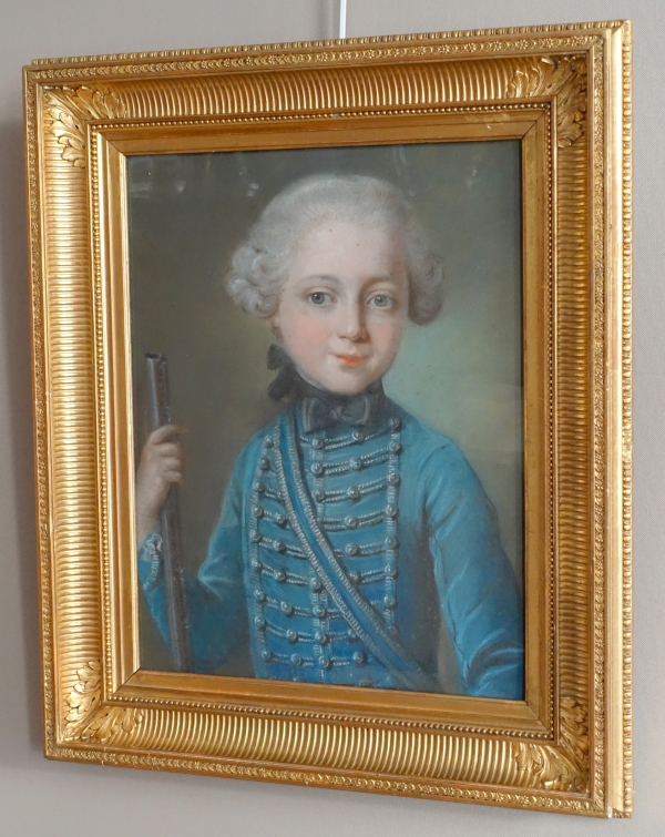 18th century French school, pastel : a child wearing Hussar clothes, Louis XVI period