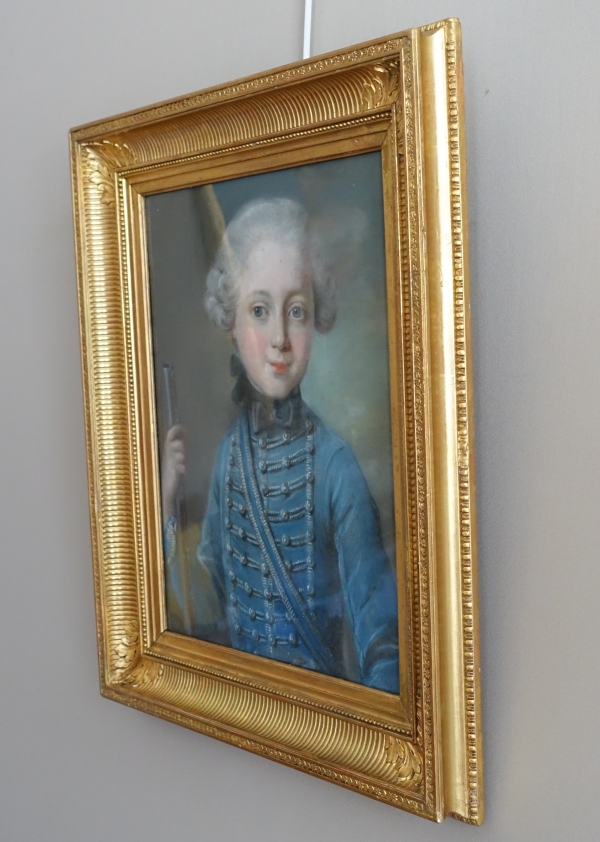 18th century French school, pastel : a child wearing Hussar clothes, Louis XVI period
