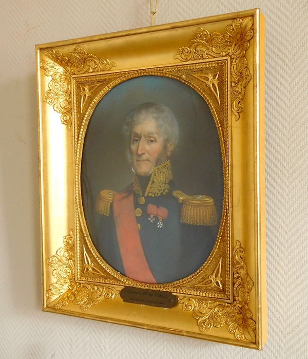 Portrait pastel du Marquis de Vidal en uniforme de Général - époque Restauration circa 1830