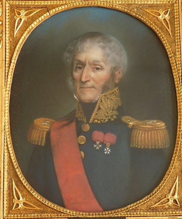 Portrait pastel du Marquis de Vidal en uniforme de Général - époque Restauration circa 1830