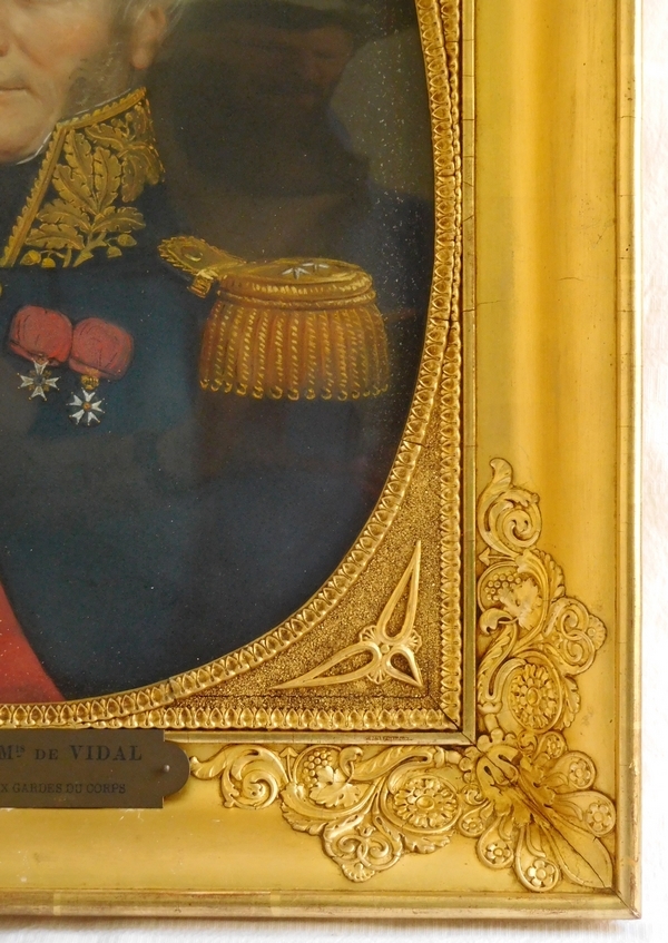 Portrait pastel du Marquis de Vidal en uniforme de Général - époque Restauration circa 1830