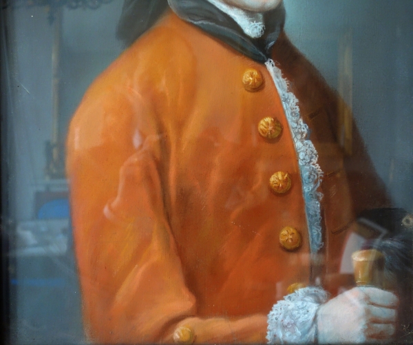 Portrait de gentilhomme à la veste rouge, époque Louis XVI - pastel