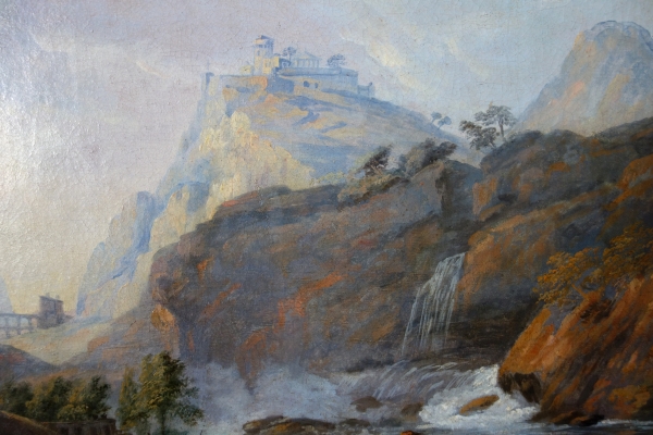 Ecole française du XVIIIe siècle paysage à la cascade, suiveur de Jean Baptiste Claudot - 88cm x 67cm