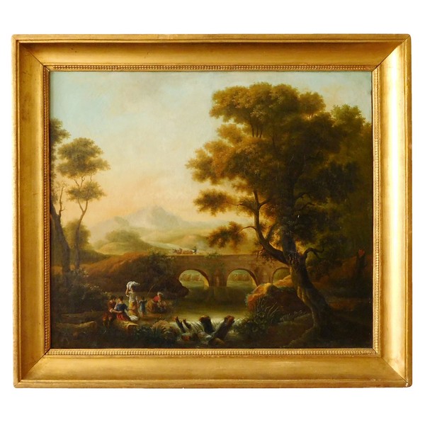 18th century French school , washerwomen in a landscape, oil on canvas 81cm x 70cm