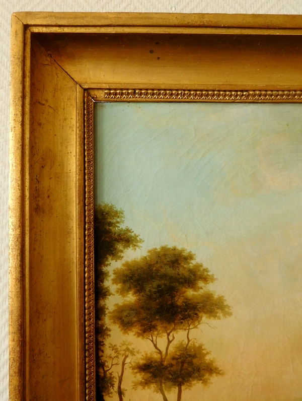 Ecole Française du XVIIIe siècle, paysage aux lavandières, huile sur toile 81cm x 70cm