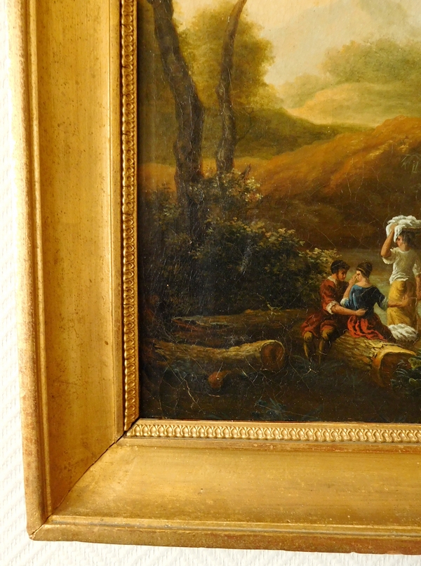 Ecole Française du XVIIIe siècle, paysage aux lavandières, huile sur toile 81cm x 70cm