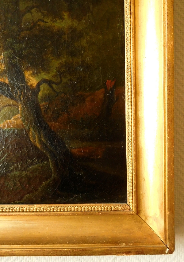 Ecole Française du XVIIIe siècle, paysage aux lavandières, huile sur toile 81cm x 70cm