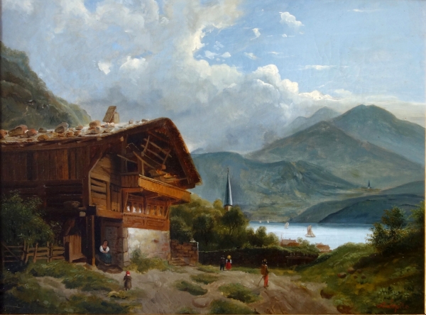 Louis Auguste Lapito (1803 - 1874) : tableau de montagne au chalet vers 1830