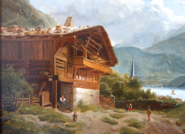 Louis Auguste Lapito (1803 - 1874) : tableau de montagne au chalet vers 1830