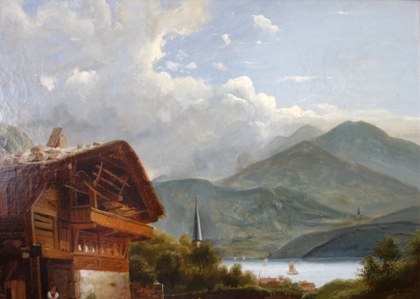 Louis Auguste Lapito (1803 - 1874) : tableau de montagne au chalet vers 1830