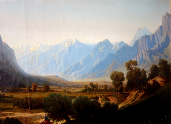 Jules Nicolas Schitz : grand paysage de montagne, huile sur toile - 147cm x 113cm