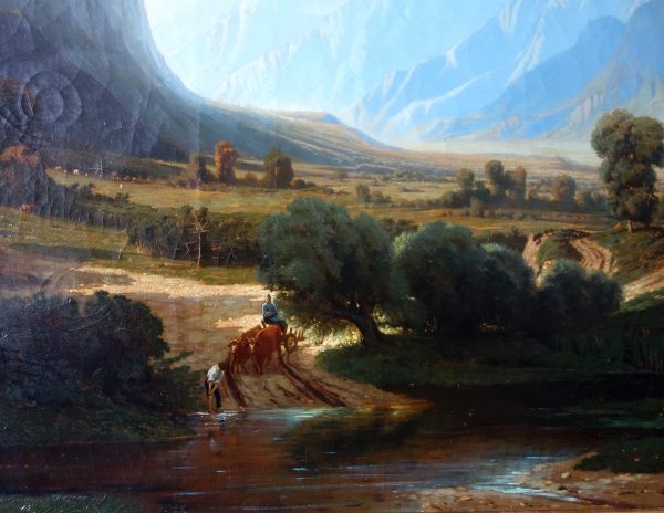 Jules Nicolas Schitz : grand paysage de montagne, huile sur toile - 147cm x 113cm