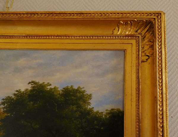 Grand huile sur toile : paysage romantique, époque Empire Restauration