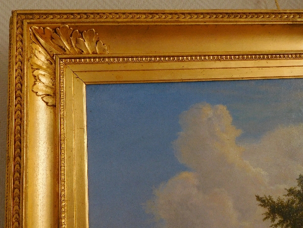 Grand huile sur toile : paysage romantique, époque Empire Restauration