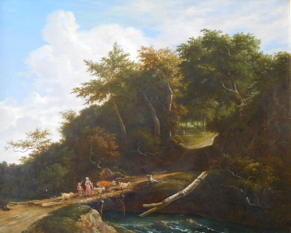 Grand huile sur toile : paysage romantique, époque Empire Restauration