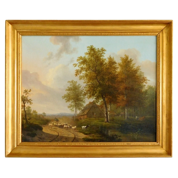 Grand tableau de paysage romantique, époque Empire Restauration