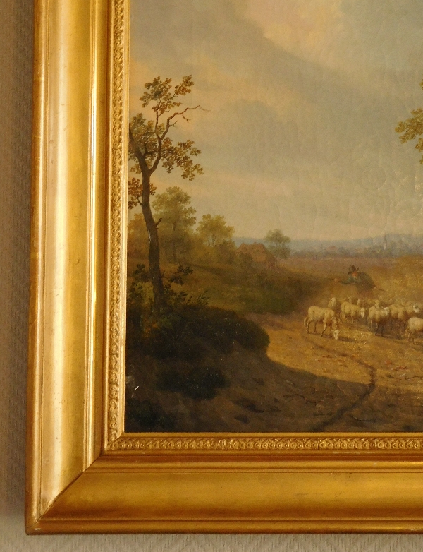 Grand tableau de paysage romantique, époque Empire Restauration