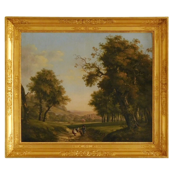 Large 19th century painting : romantic landscape, Empire / Restoration period