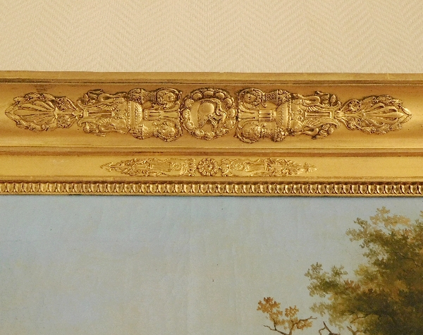 Grand tableau de paysage romantique, époque Empire Restauration