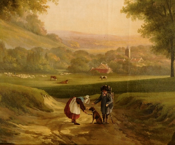 Grand tableau de paysage romantique, époque Empire Restauration