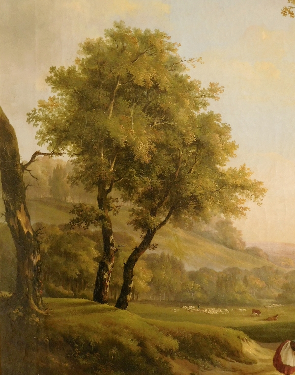 Grand tableau de paysage romantique, époque Empire Restauration