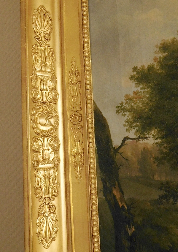 Grand tableau de paysage romantique, époque Empire Restauration