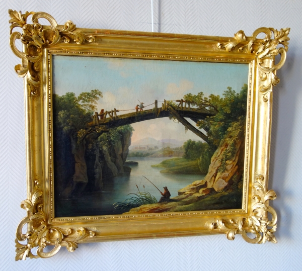 Ecole française du XVIIIe siècle, paysage de pont en ruine dans le goût d'Hubert Robert