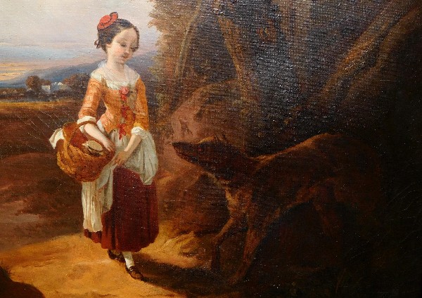 Ecole Française du XIXe siècle - huile sur toile : le Petit Chaperon Rouge