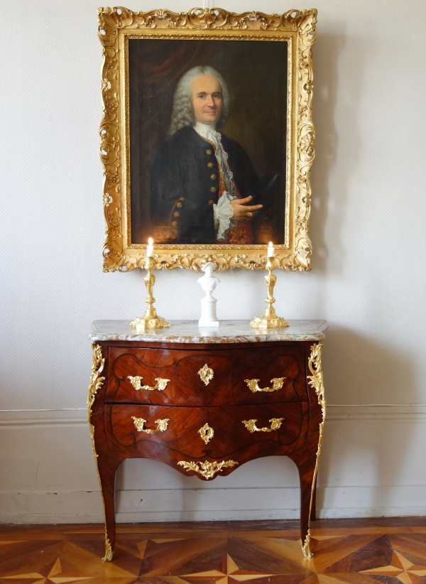 18th century French school, portrait of an aristocrat wearing a hunting costume - 64cm x 82cm