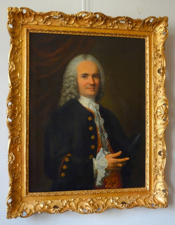 18th century French school, portrait of an aristocrat wearing a hunting costume - 64cm x 82cm