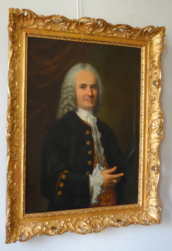 18th century French school, portrait of an aristocrat wearing a hunting costume - 64cm x 82cm