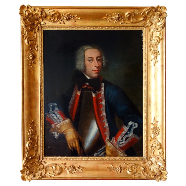 Ecole Française du XVIIIe siècle, portrait d'aristocrate garde corps du Roi en cuirasse - 60cm x 76cm