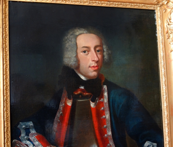 Ecole Française du XVIIIe siècle, portrait d'aristocrate garde corps du Roi en cuirasse - 60cm x 76cm