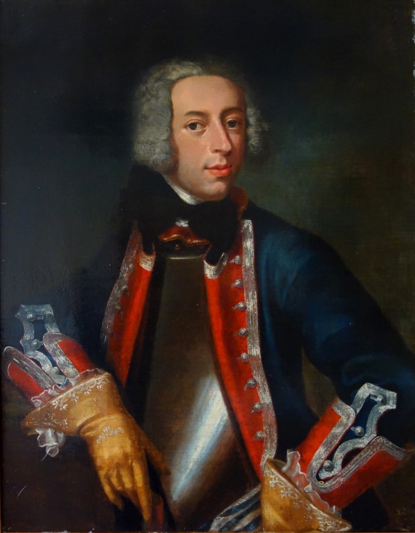 Ecole Française du XVIIIe siècle, portrait d'aristocrate garde corps du Roi en cuirasse - 60cm x 76cm