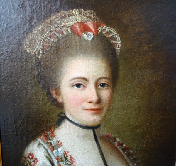 Ecole française du XVIIIe siècle, portrait d'aristocrate, huile sur toile signée et datée - Melle Porcher - 1768