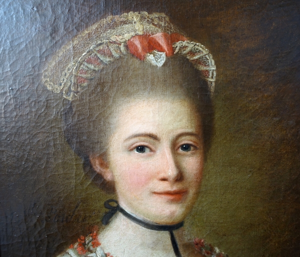 Ecole française du XVIIIe siècle, portrait d'aristocrate, huile sur toile signée et datée - Melle Porcher - 1768