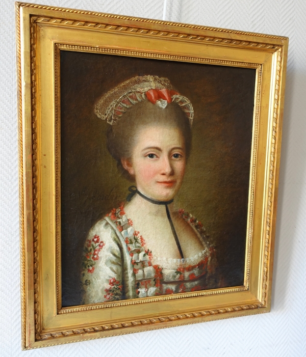 Ecole française du XVIIIe siècle, portrait d'aristocrate, huile sur toile signée et datée - Melle Porcher - 1768