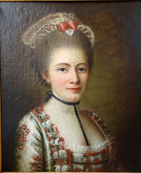 Ecole française du XVIIIe siècle, portrait d'aristocrate, huile sur toile signée et datée - Melle Porcher - 1768