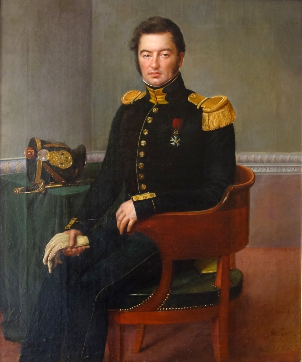 François Édouard Picot : portrait d'un Capitaine du 63e Régiment de Ligne en 1828 - HST - 80cm x 69cm