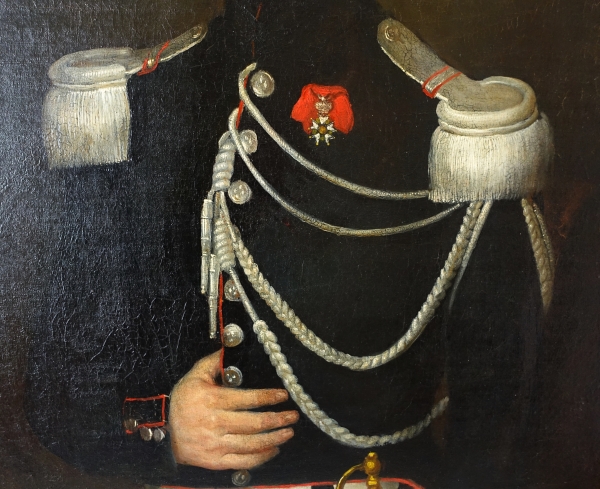 Grand portrait d'un capitaine de Cuirassiers officier de l'Empire, huile sur toile vers 1820 - 113cm x 93cm