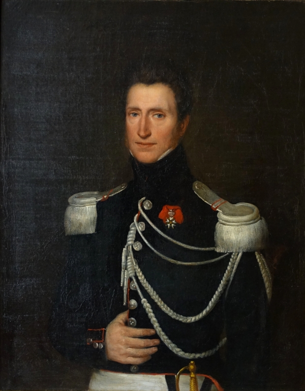 Grand portrait d'un capitaine de Cuirassiers officier de l'Empire, huile sur toile vers 1820 - 113cm x 93cm