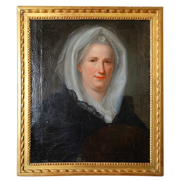 Ecole Française du XVIIIe siècle, grand portrait de dame aristocrate d'époque Louis XV - huile sur toile