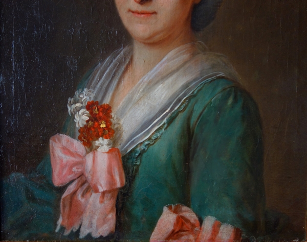 Ecole Française du XVIIIe siècle, portrait de dame aristocrate d'époque Louis XVI, huile sur toile