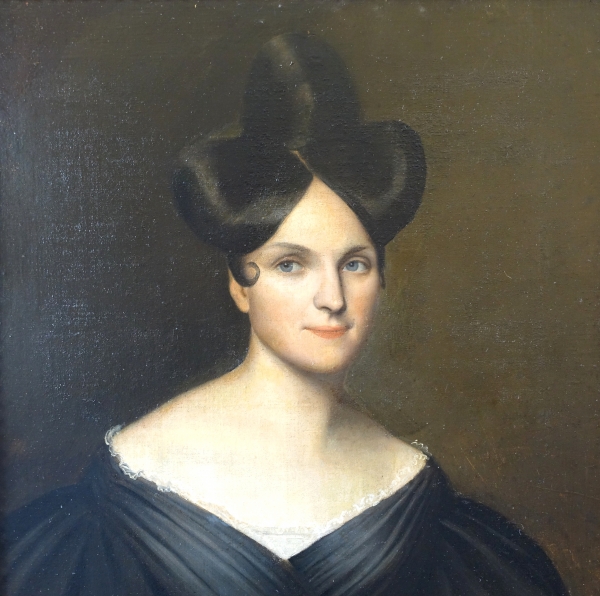 Portrait de la dame de trèfle - école Française d'époque romantique, huile sur toile vers 1830