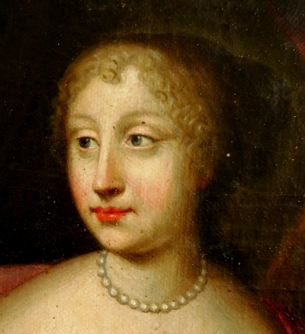 Portrait d'aristocrate d'époque Louis XIV circa 1660, huile sur toile dans un cadre XVIIIe en bois doré