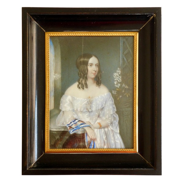 Large painting on ivory, French aristocrat in the 1850's